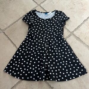 NWT Old Navy Girl Black White Polka Dot Cotton Fit Flare Dress Pocket Size S 6-7